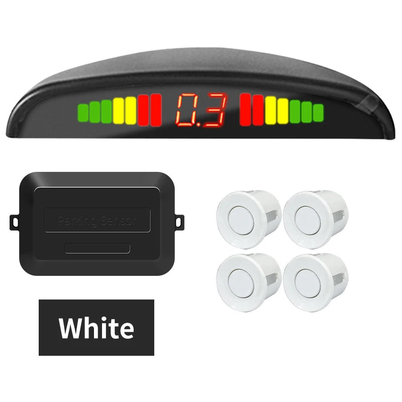 Hippcron Car LED Parking Sensor Kit 4 Sensors 22mm Reverse Radar Sound Alert Indicator System 8 Colors