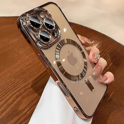 Desert Gold Case for iPhone 17 Air 16 15 14 13 12 11 Pro Max Plus, Clear Magnetic Lens Protection Soft Case