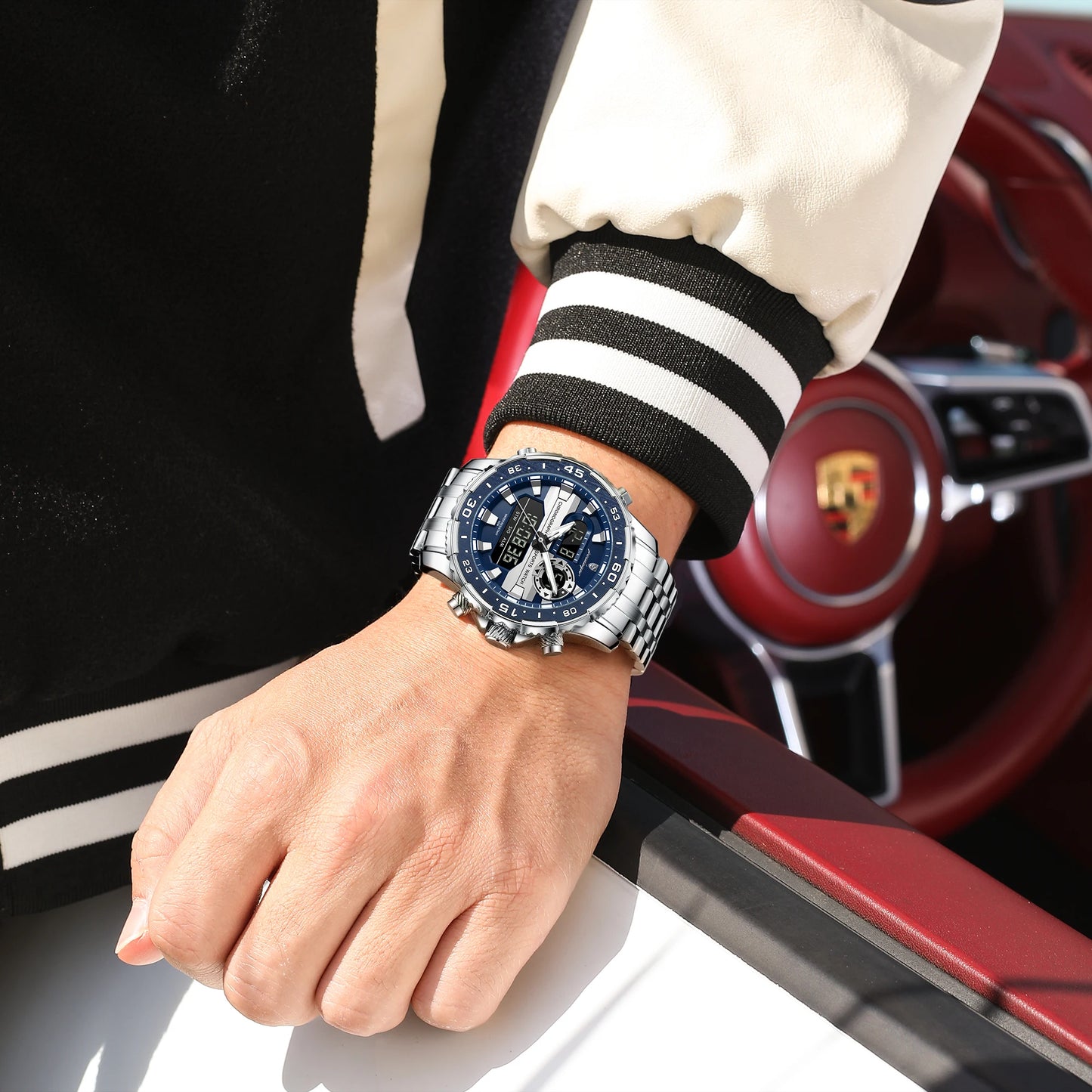 POEDAGAR Top Military Quartz Man Clock Week Date LED Luminous Digital Men Watch Dual Time Electronic Fashion Men's Watches Reloj