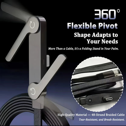 240W Fast Charging Foldable Phone Holder Data Cable For iPhone 15 12 13 14 16 17 Pro Max Plus USB C Type-C Quick Charging Cable
