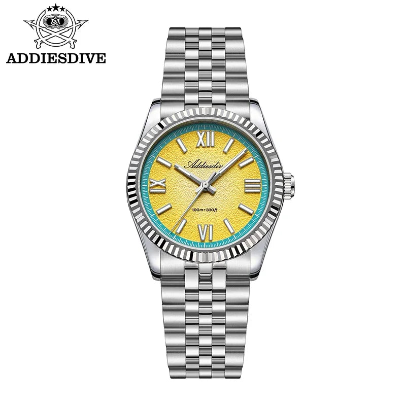 ADDIESDIVE Stainless Steel Quartz Watches For Men AD2535 reloj hombre Colorful Dial Watch Super Luminous Simple Wristwatches
