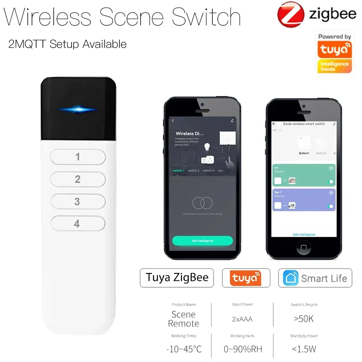 Tuya ZigBee Wireless Portable Remote Control 4 Zone LED Dimmer Smart Home Scene Control Switch Smart Life APP Fr Assistant 2MQTT - Urbizia