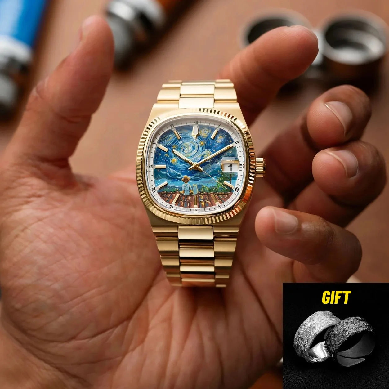 CILOA Retro Square Gold Men Watch Premium Light Luxury Stylish Waterproof Quartz Wristwatch Ideal Luxury Gift For Him