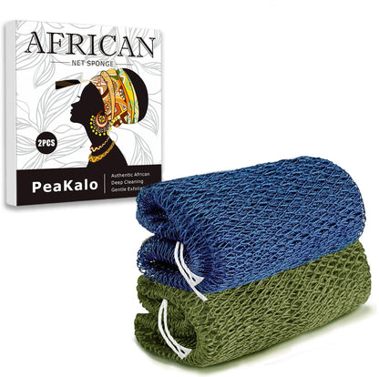 PeaKalo Authentic African Net Sponge-2Pcs Exfoliating Bath Shower Loofah Sponge, Gentle Back Scrubber for All Skin Types,Durable