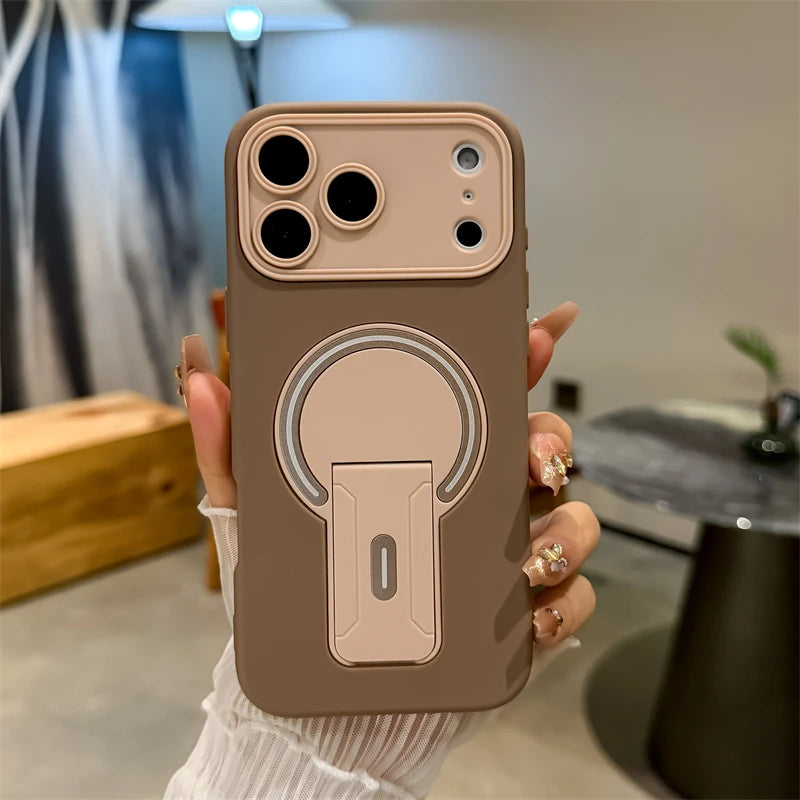 Luxury Fold Stand Holder Magnetic For Magsafe Matte Case For iPhone 17 16 15 14 13 12 11 18 Pro Max Plus Big Window Bumper Cover