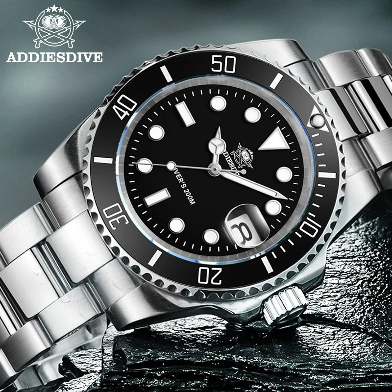 ADDIESDIVE Quartz Luxury Stainless Steel Gift Watch Diver Watch 200M C3 BGW9 Super Luminous Ceramic Bezel Sport Men Watches Fash