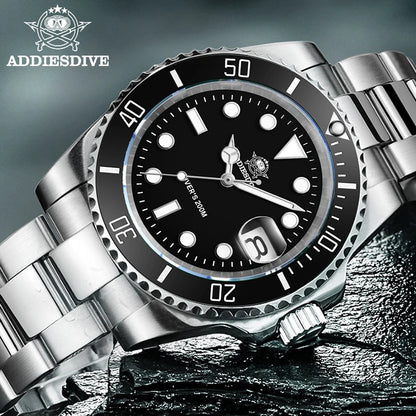 ADDIESDIVE Quartz Luxury Stainless Steel Gift Watch Diver Watch 200M C3 BGW9 Super Luminous Ceramic Bezel Sport Men Watches Fash