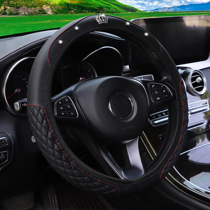 Pu leather diamond-encrusted crown Blingbling car rimless steering wheel cover suitable for 14.5 - 15 inch car accessories