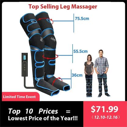 Foot air pressure leg massager promotes blood circulation, body massager, muscle relaxation, lymphatic drainage device 360° - Urbizia
