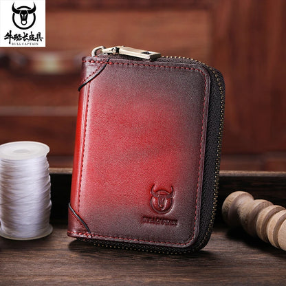BULLCAPTAIN Genuine Card Bag Men's Casual Business Credit Card Holder Multifunctional RFID Anti-Theft 11 Card Slots Coin Purse