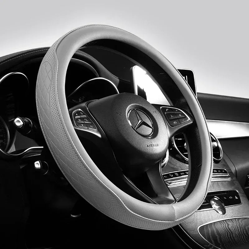 Napa Leather Perforated Patchwork Car Steering Wheel Cover, Non-slip, Breathable, Universal 15 Inch (Approx. 38cm) - Urbizia