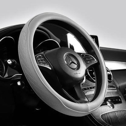 Napa Leather Perforated Patchwork Car Steering Wheel Cover, Non-slip, Breathable, Universal 15 Inch (Approx. 38cm) - Urbizia
