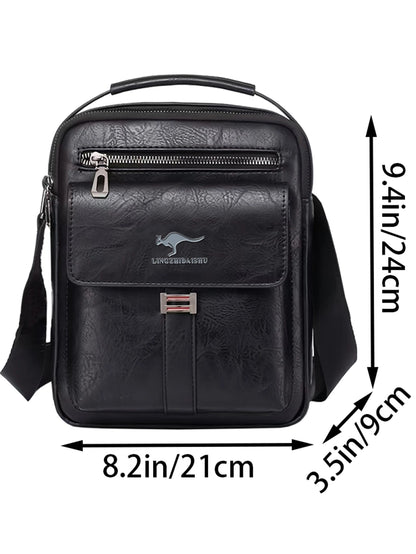 Men Multifunctional Leather Shoulder Bag Multi Pocket Crossbody Messenger Bag Business Travel Handbag with Top Handle Black
