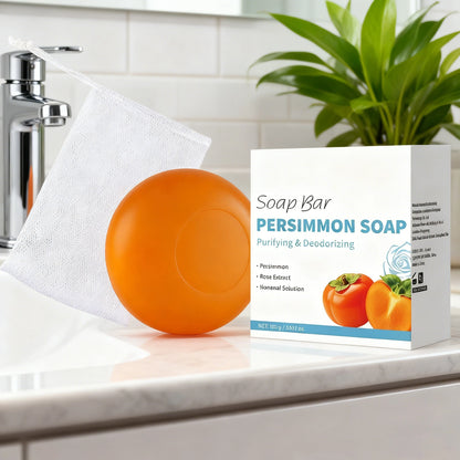 Persimmon Soap Bar Japanese Persimmon & Green Tea Extract For Men and Women Gentle on All Skin Types Deodorizing Soap Rose Scent