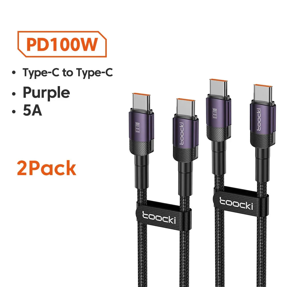 Toocki 100W Type C to USB C Cable PD 3.0 Quick Charge 4.0 Fast Charging Type C to Type C for iPhone 15 Macbook Samsung Xiaomi - Urbizia