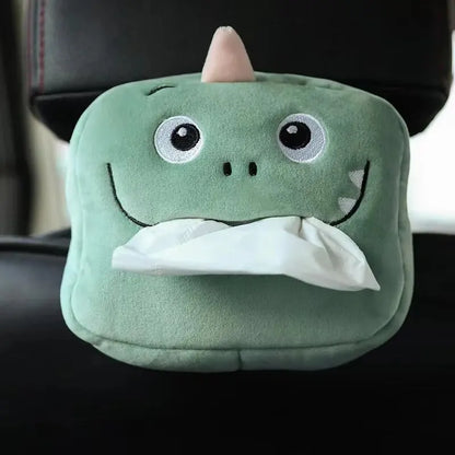 1pc Cute Cartoon Car Tissue Box Plush Napkin Holder Universal Auto Home Room Paper Case Animal Decoration Bracket