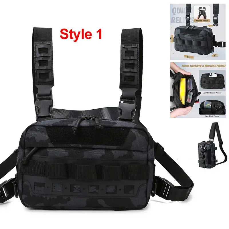 Men’s Camo Fishing Vest Chest Pack Outdoor Tackle Bag - Urbizia