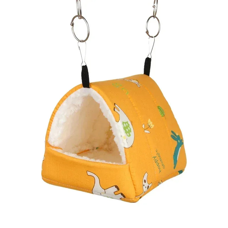 1pc Cute Print Bird Bed Mini Cage Rabbit Squirrel Mat Guinea Pig Nest Hamster House Small Animal Sleeping Bed Pet Hanging Cage - Urbizia