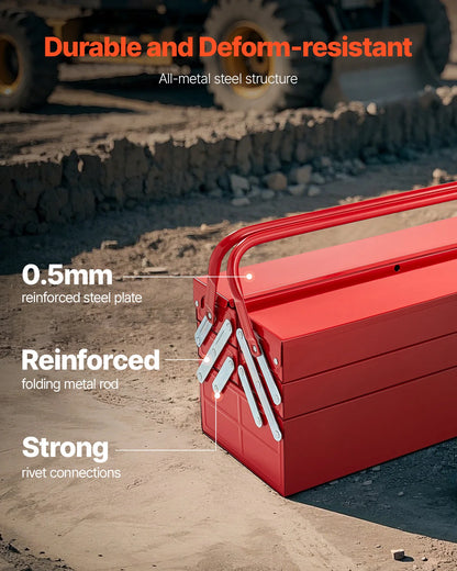 SucceBuy 18in Metal Tool Box 3-Tier 5-Tray Portable Folding Tool Chest Organizer with Handle Toolbox for Warehouse Repair Shop