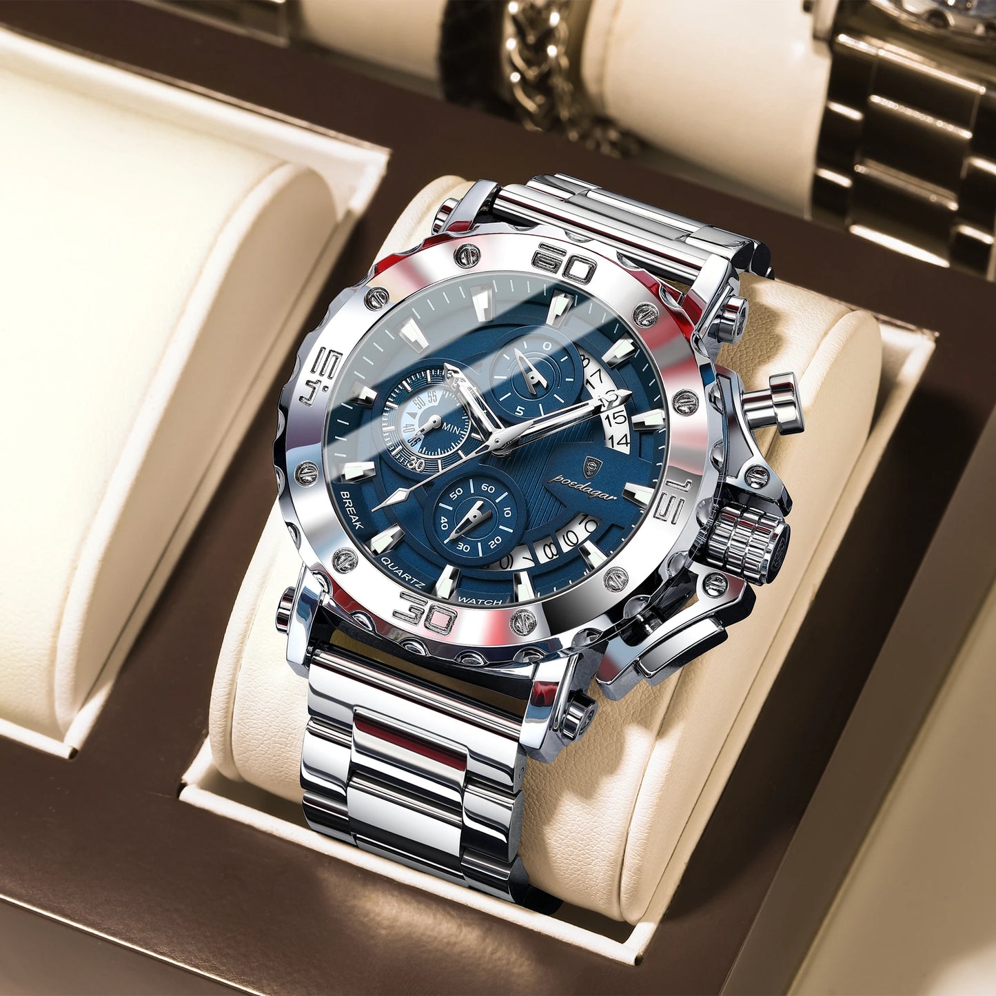 POEDAGAR Luxury Watch For Men Calendar Luminous Waterproof Man Clock Male Chronograph Stainless Steel Men's Quartz Watches Reloj