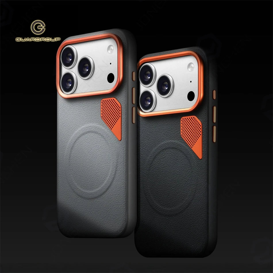 For iPhone 15 16 17 Air 18 Pro Max Magnetic Case Busines High Quality Leather Hard Heat Dissipation Alloy Len Cover For Magsasfe