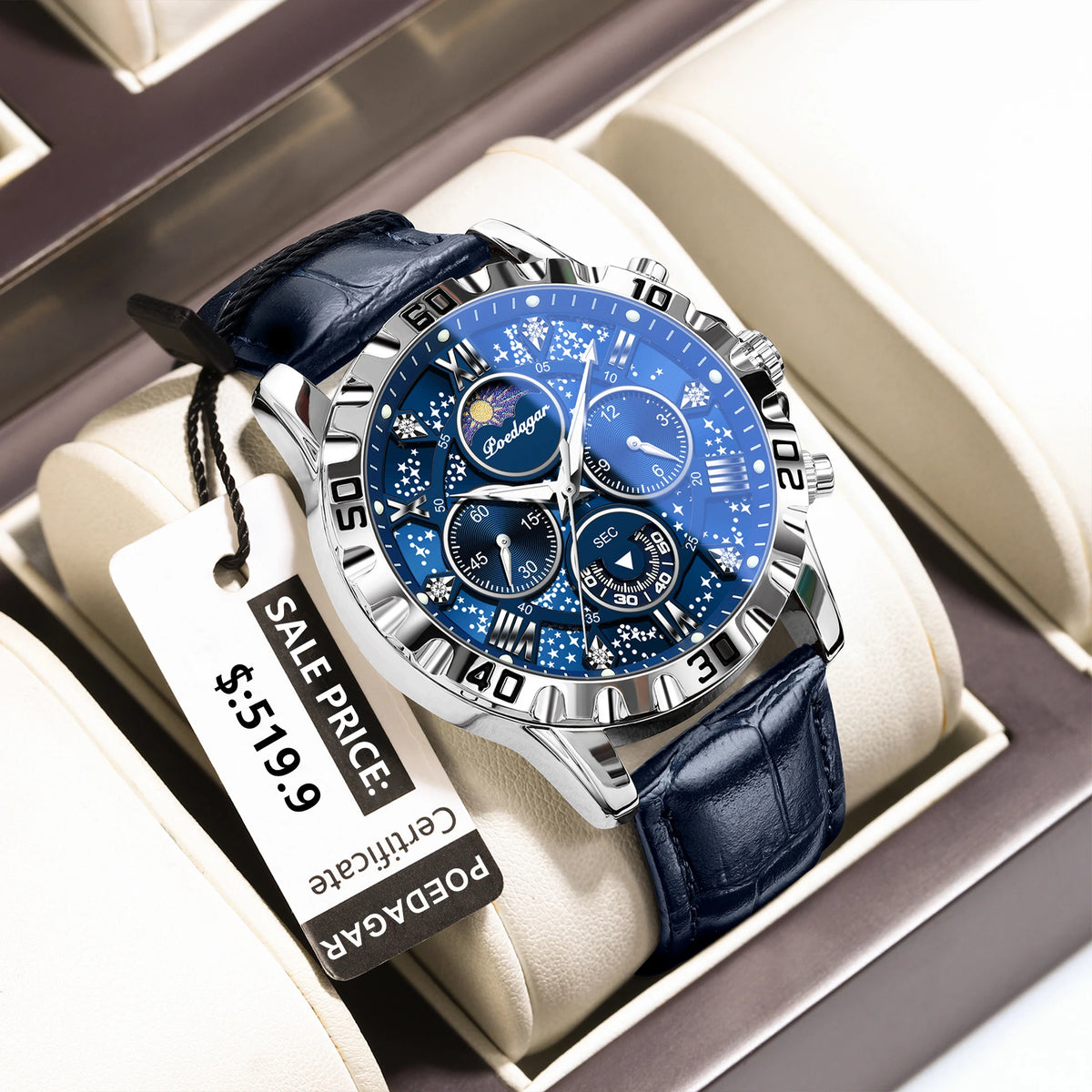 POEDAGAR Luxury Fashion Man Watch Waterproof Luminous Chronograph Leather Watches For Men Sports Outdoor Men's Quartz Wristwatch
