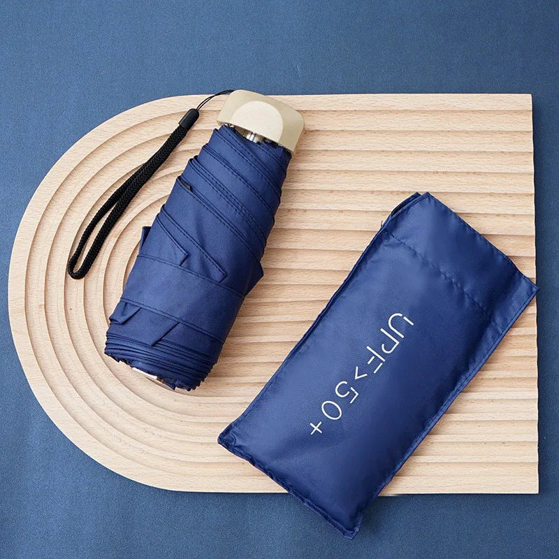 UPF50+ Mini Flat 5-Fold Umbrella, Portable Pocket UV Protection Sun & Rain Umbrella for Women