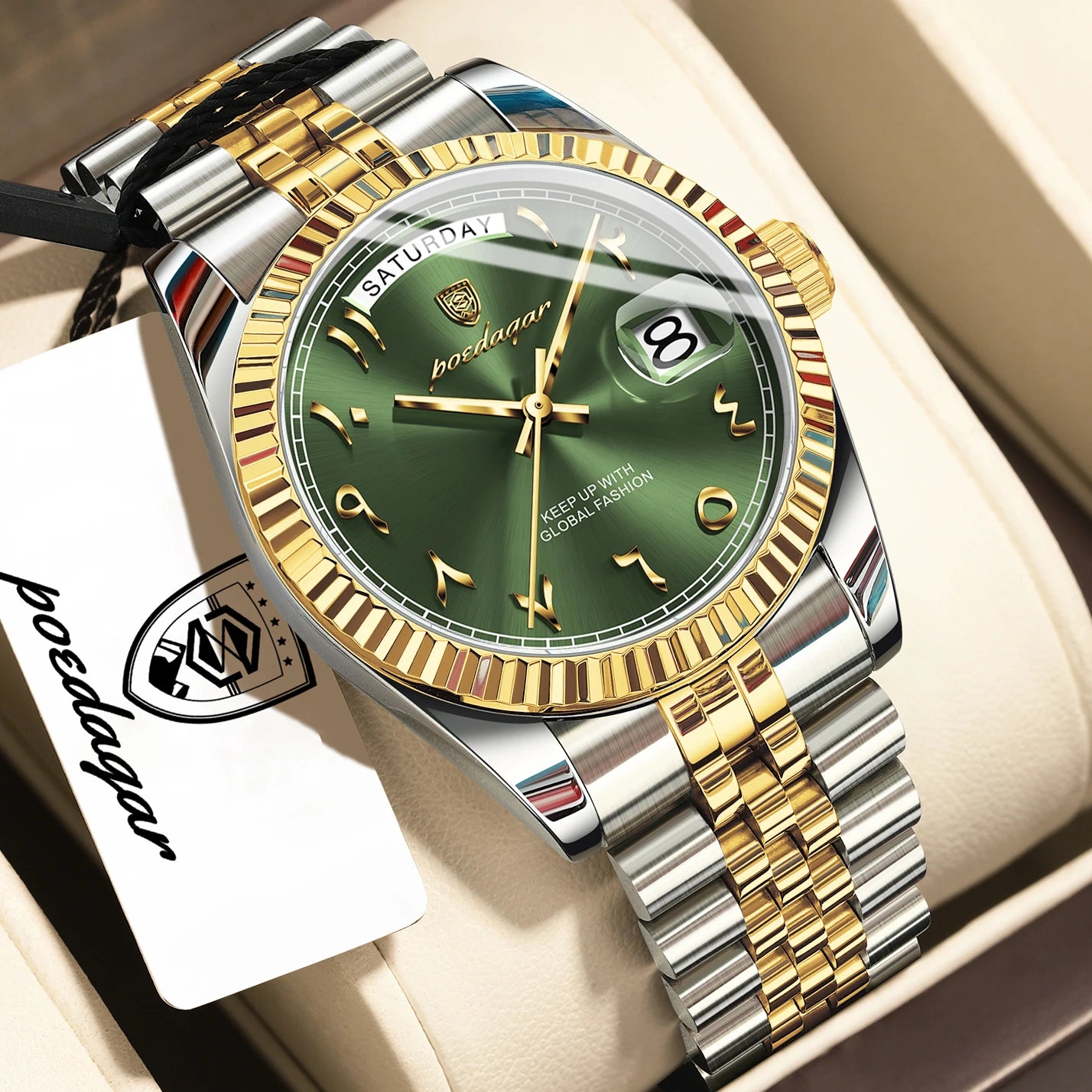 POEDAGAR Top Trendy Man Clock Stainless Steel Waterproof Business Men Watch Date Week Quartz Creative Men's Watches Reloj Hombre