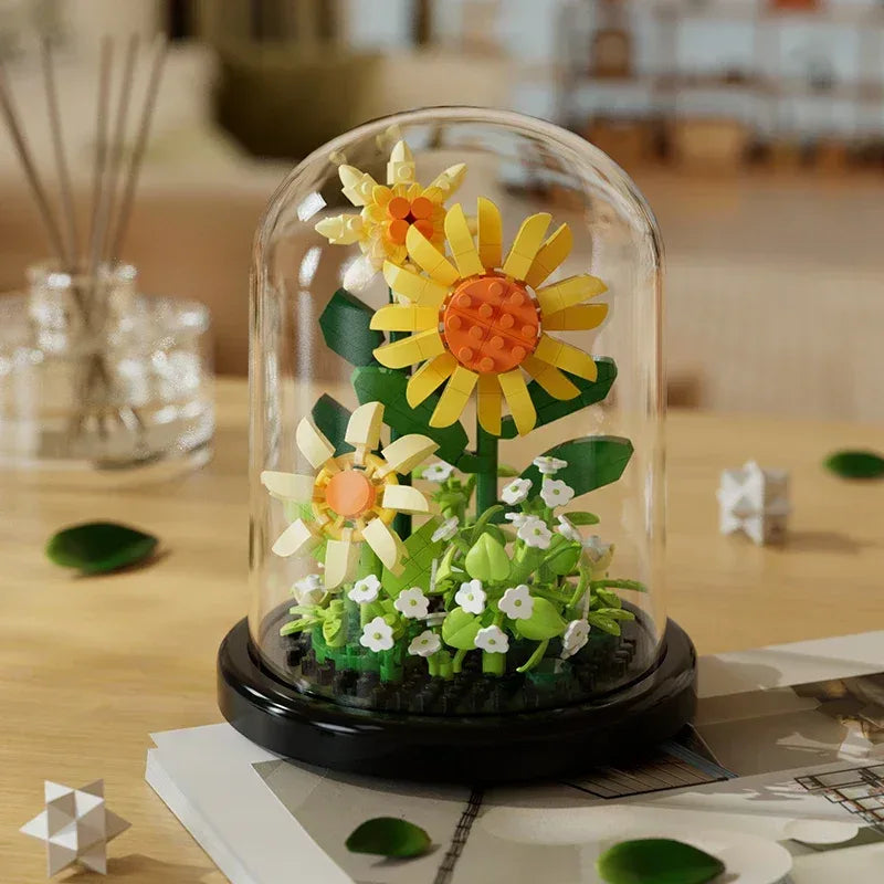 Micro particle building block bouquet handmade gift, children's puzzle toy handmade DIY sunflower desktop decoration ornament - Urbizia