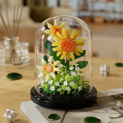 Micro particle building block bouquet handmade gift, children's puzzle toy handmade DIY sunflower desktop decoration ornament - Urbizia