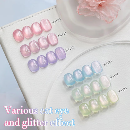 DOULINGDAI Cat Eye Gel Nail Polish Set with Magnet for Green Blue Pink Glitter Holographic Cat Eye, Salon Gel Manicure and Nail Art DIY at Home, Minty Fresh