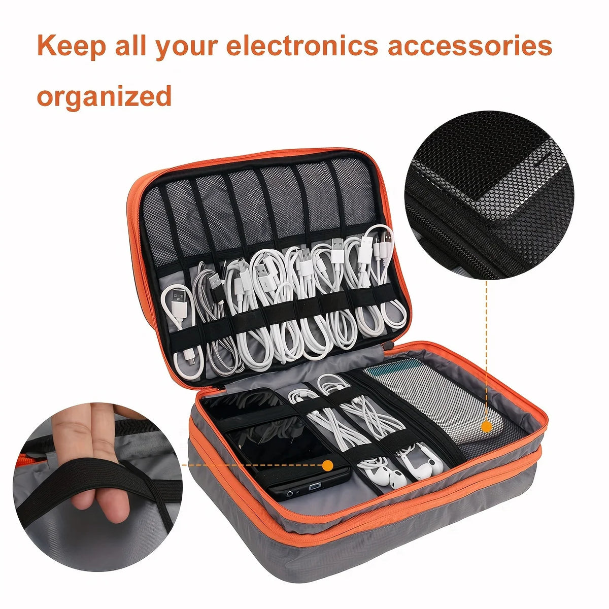 Multi-Layer Travel Cable & Electronics Organizer Bag