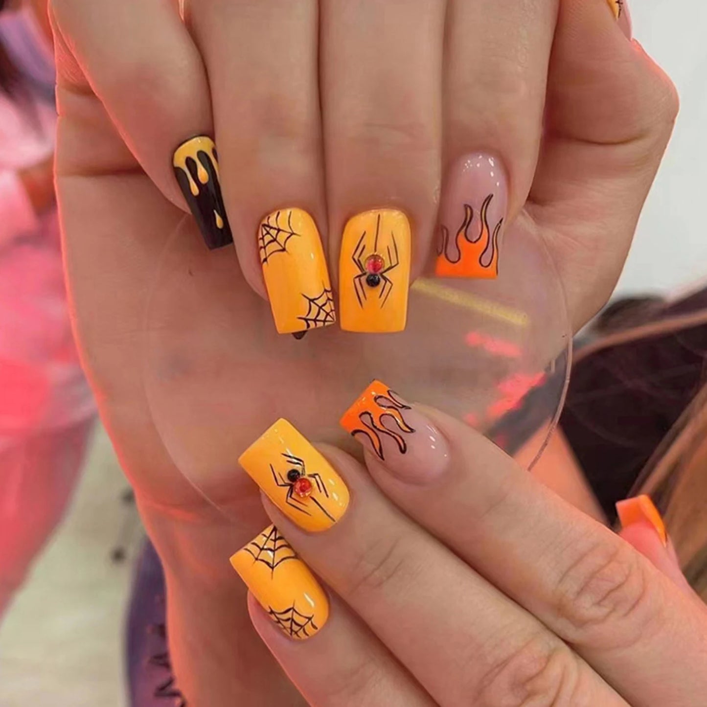 24Pcs Halloween Spider Fake Nails – Printed French Coffin Ballet Press-on Nails