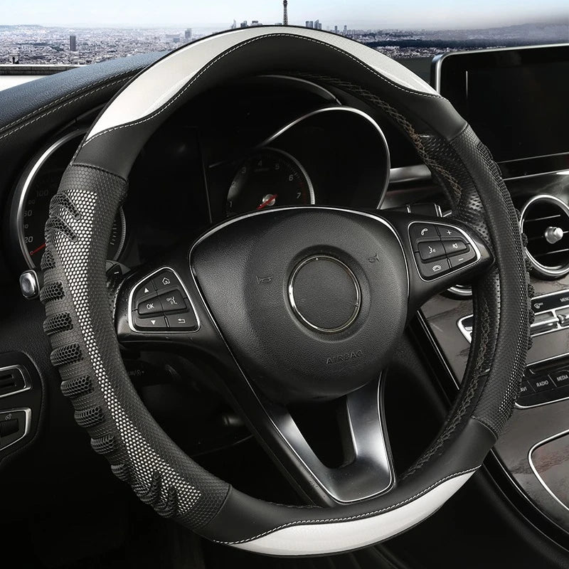 Three-dimensional Honeycomb Steering Wheel Cover  Durable Leather Cover with Anti-slip Linning Universal 14.5-15in