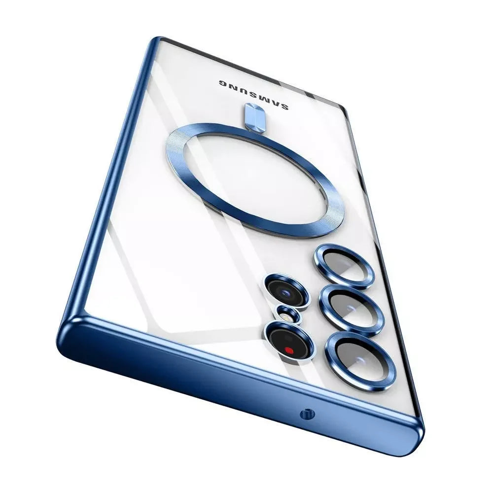 Luxury Plating Magnetic Clear Case For Samsung S26 S25 S24 S23 Ultra Plus S26 For Magsafe Wireless Charge Lens Protection Cover