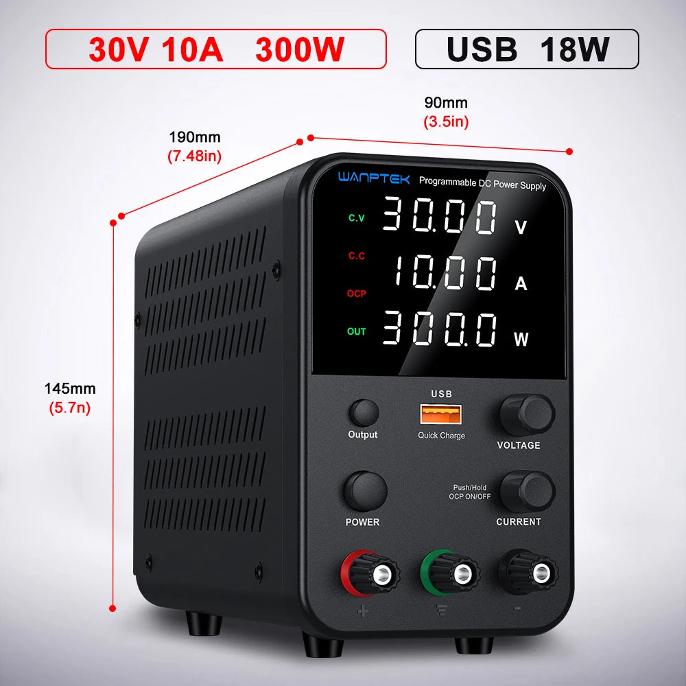 Wanptek Laboratory DC Power Supply 30V 10A 60V 5A 120V 3A with USB Fast Charging Adjustable Voltage Current Lab Power Supply