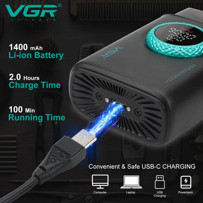 VGR Shaver Professional Beard Trimmer 9000 RPM Electric Razor Rechargeable Shaving Machine LED Lights Metal Shaver for Men V-378