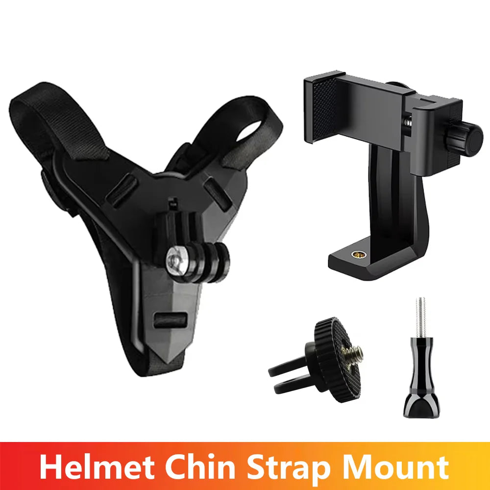 Motorcycle Helmet Chin Strap Mount Phone Clip Holder For GoPro insta360 Osmo SJCAM AKASO For iPhone Huawei Samsung Smartphones