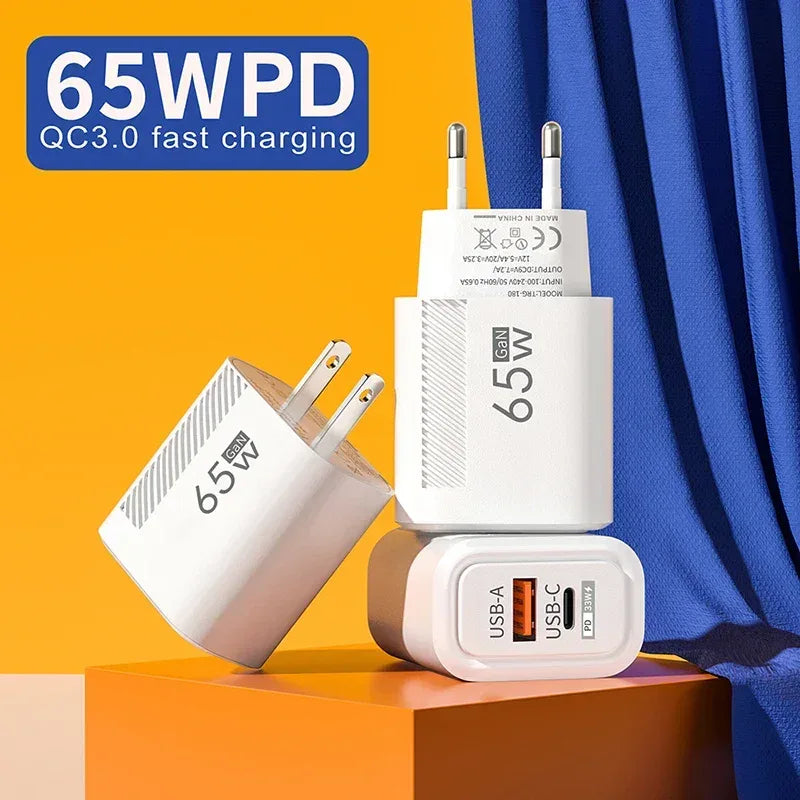65W GaN Fast Charging USB Type C Charger US EU Plug PD 3.0 Quick Charge Travel Wall Charger For Phone Adapter For iPhone Samsung - Urbizia