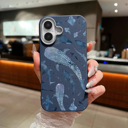 Whale Printed Leather Texture TPU Case for iPhone Series