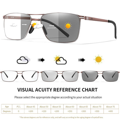 Metal Anti-Blue Light Photochromic Reading glasses Rectangular Eyewear Frame Presbyopic Unisex Surf Internet Read magazines