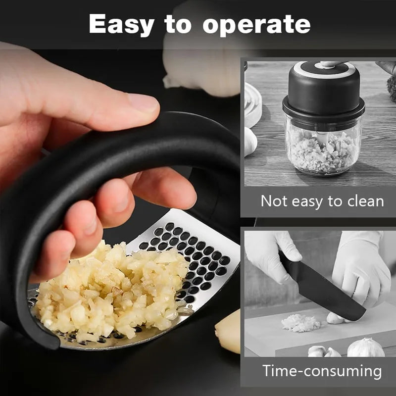Garlic Press and Mincer, Heavy Duty Stainless Steel with Soft Handle, Effortless Garlic Crusher for Minced Garlic and Paste