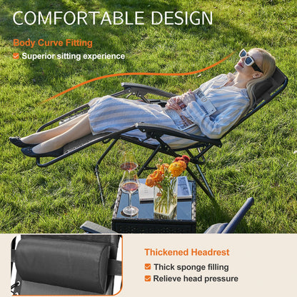 JHK Zero Gravity Portable Recliner Camping Patio Outdoor Garden Lounge Chair with Cup Holder Trays Adjustable Pillow for Backyard