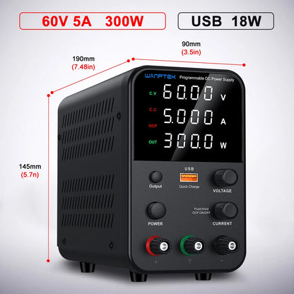 Wanptek Laboratory DC Power Supply 30V 10A 60V 5A 120V 3A with USB Fast Charging Adjustable Voltage Current Lab Power Supply