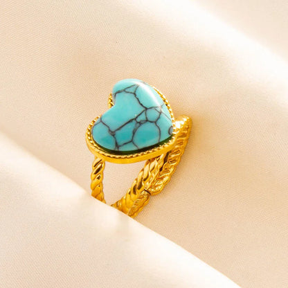 Turquoise Finger Jewelry Long Oval Sun Heart Water Drop Stainless Steel Rings For Women Men Accessories Gold Plated Open Anillos