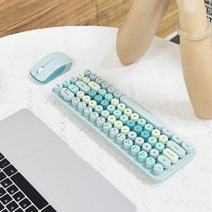 MOFII Wireless Keyboard and Mouse, Cute Colorful 68 Round Keycap Compact Keyboard for Computer, Computer, Desktop, Laptop