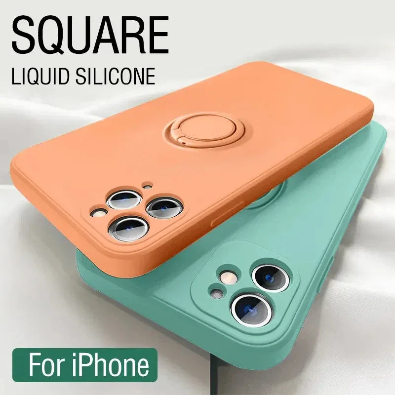 Liquid Silicone Magnetic Bracket Ring Phone Cases For IPhone 15 14 13 12 11 Pro Max Mini X XS XR 8 7 Plus Shockproof Back Cover