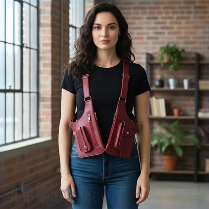 Vintage Double Shoulder Armpit Bag Adjustable Strap Steampunk Underarm Strap Wallet Pocket Gothic Waterproof