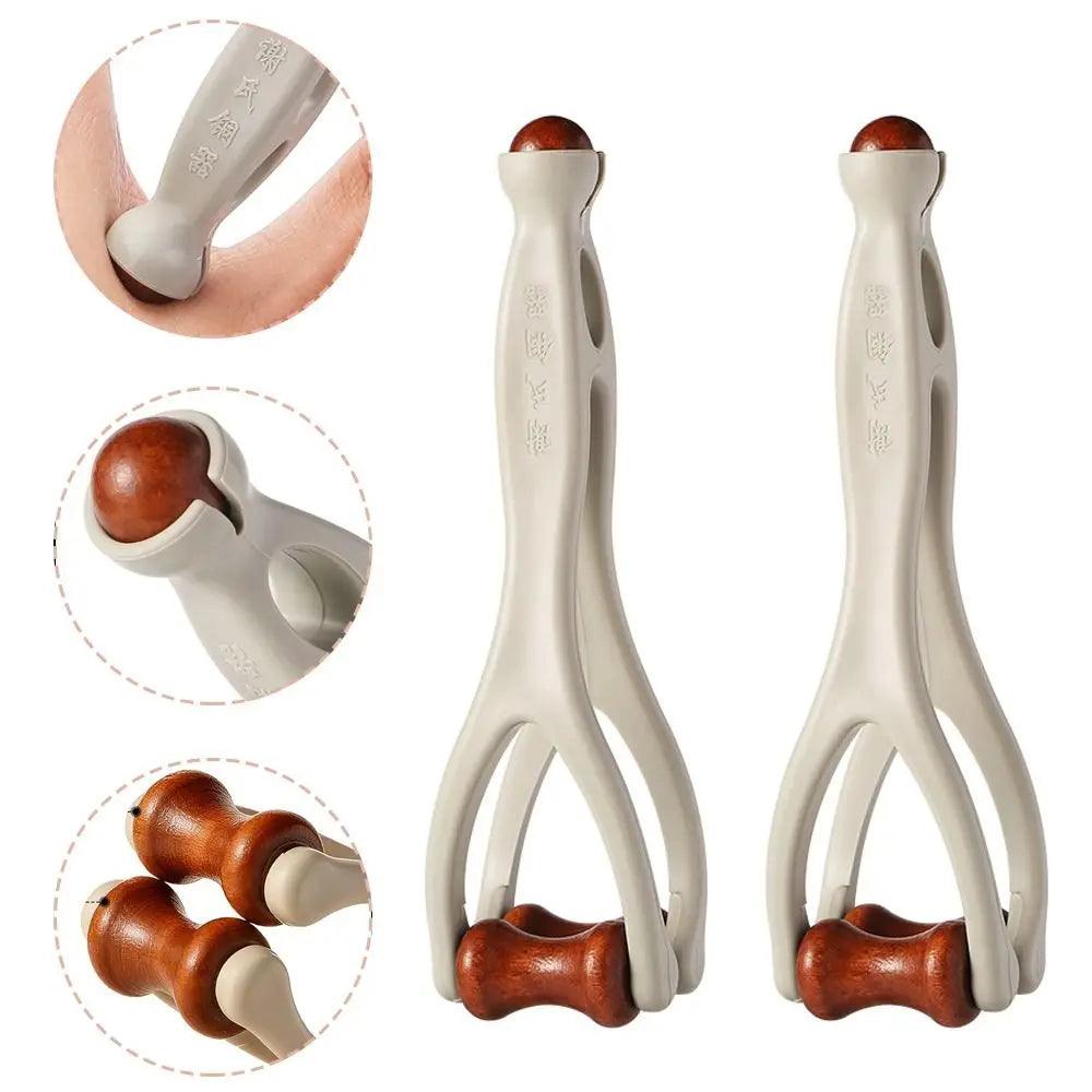 Solid Wood Finger Massage Roller with 360° Rollers Clip Design Finger Massager Acupressure Stick for Hand Meridian Relief