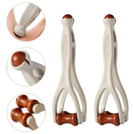Solid Wood Finger Massage Roller with 360° Rollers Clip Design Finger Massager Acupressure Stick for Hand Meridian Relief